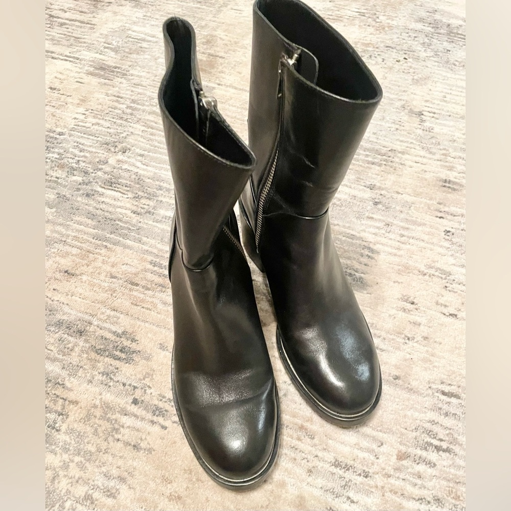 All Saints MacArthur Chain Black Leather Combat Boots Size EU 38.5/ US 7.5